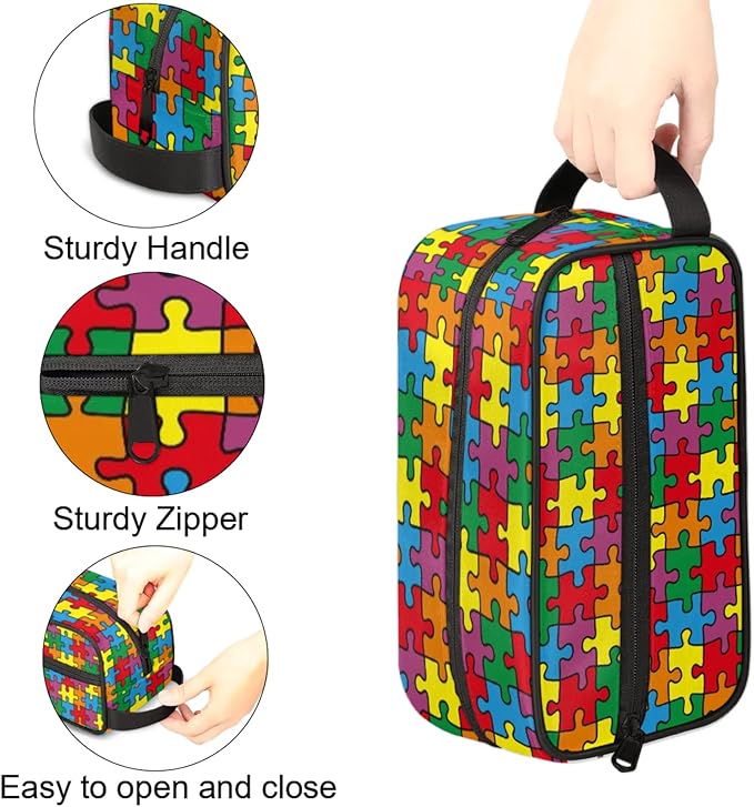 Travel Toiletry Bag for Kids Colorful Puzzle Waterproof Hanging Cosmetic Pouch Dopp Kit Medicine Organizer Bag for Girls & Boys