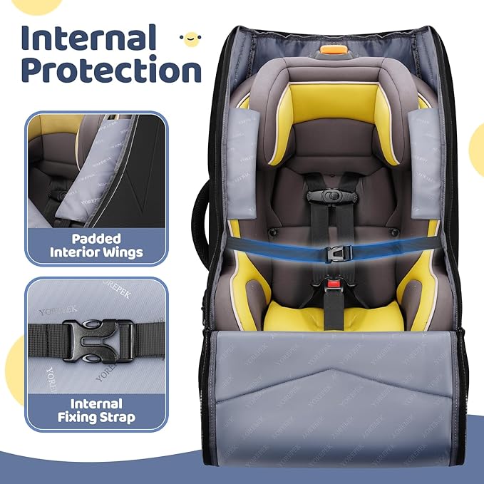 YOREPEK Padded Car Seat Travel Bag for Airplane Travel Compatible with Chicco, Britax, Nuna Rava, Sturdy Car Seat Backpack for Airport with Wear-Resistant Bottom, Large Carseat Cover for Baby Travel