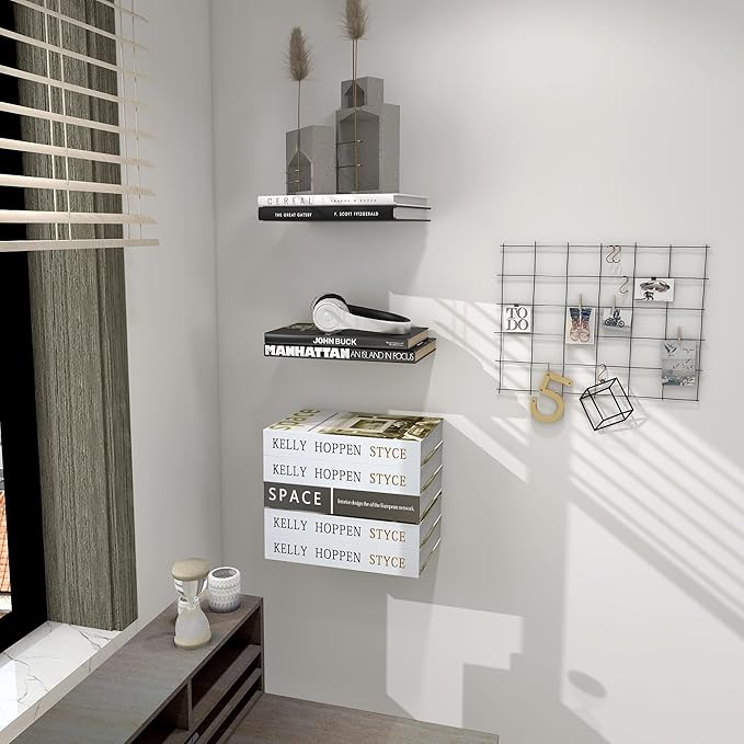 STORAGE MANIAC Floating Book Shelves for Wall Mounted Invisible Floating Bookshelves Heavy-Duty Steel Hidden Bookshelf Hanging Bookshelves for Bedroom Living Room Office, White 3-Pack Extra Large
