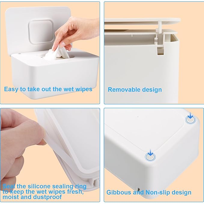 LEQXGO Baby Wipes Dispenser, Wipes Dispenser Baby Wipes Case, Baby Wipe Holder for Fresh Wipes, Non-Slip Wipes Case, Wipe Container with Sealing Design Lid (White)