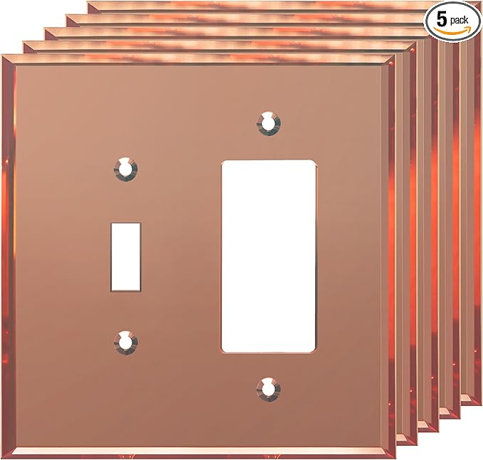 LIDER Reflective Acrylic Combination Wall Plate, Mirrored Double Switch Plate Combo Toggle Switch Decorator Outlet Cover Acrylic Glass Oversized 2-Gang 5.25" x 5.25" LWP-1131O-ARG5P, Rose Gold 5 Pack