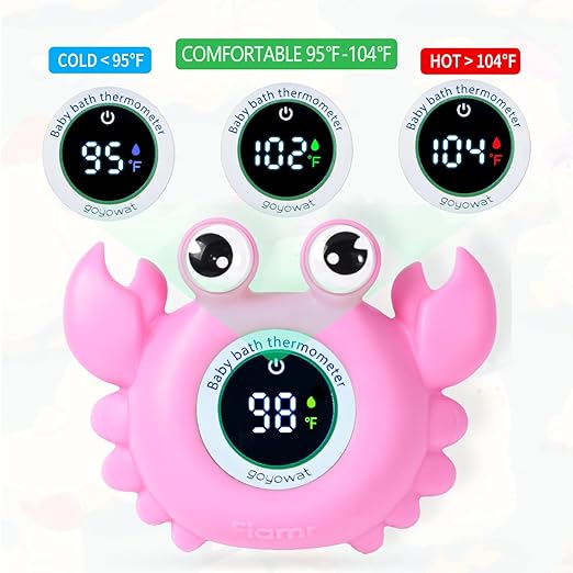 Baby Bath Thermometer,Baby Bath,Newborn Swimming Safety Toy,Bathtub Water Thermometer,Large Eyed Crab Toy Floating Water Temperature Gauge Baby Temperature Warning,Girl Baby Pink