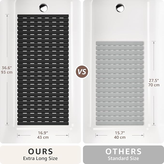 OTHWAY Shower Non Slip Mat, 36.6" x 16.9" Soft Bath Mat for Tub Non Slip, Anti Slip Shower Mat with Suction Cups, Easy to Cut Shower Floor Mat, Machine Washable Bathtub Mat, Black