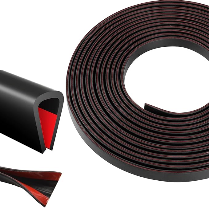 Silicone Edge Trim Self-Adhesive U Channel Silicone Edge Trim Edge Protector for Sheet Metal (Black, Fit 1/4" - L 20')