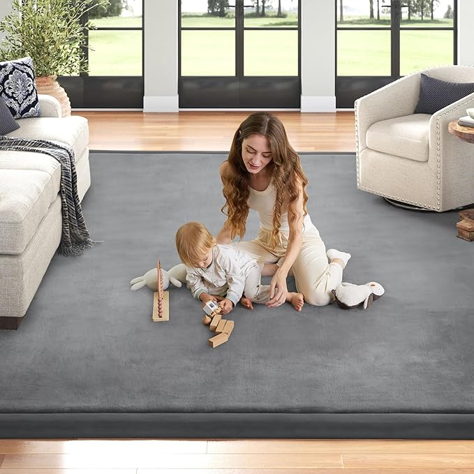 Baby Play Mat for Floor Nursery Rug Muscle Mat Area Rug Playroom Rug 79"x138" Playpen Mat Memory Foam 1.3" Thick Crawling Mat for Babies,Toddlers, Infants, Kids,Grey