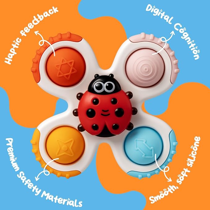 Baby Suction Cup Spinner Travel Toys for Kids Ages 1-3, Fidget Spinner Toys for 1 Year Old Boy Girl 12 Months, Sensory Bath Toy for Toddlers Infants Birthday