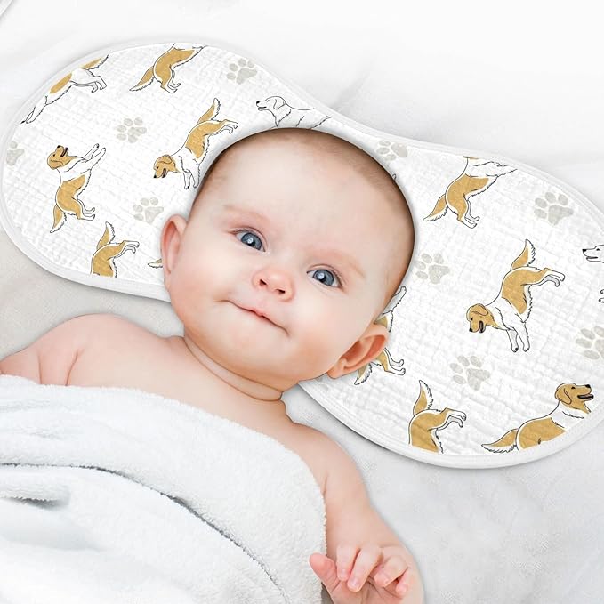 Qinllo 1 Pack Muslin Burp Cloths Golden Dogs Paw Prints White Cotton Baby Burp Cloths Ultra Absorbent and Soft Burping Cloth for Newborn Boys Girls 22x11 Inch