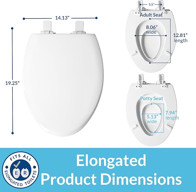 Mayfair NextStep2 Toilet Seat with Built-In Potty Training Seat, Slow-Close, Removable that will Never Loosen, Elongated, White, 2-Pack