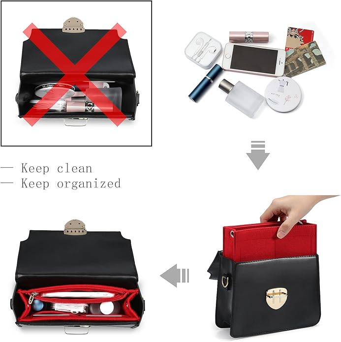 Joqixon Mini Felt Purse Organizer Insert Small Tote Bag organizer with Zipper