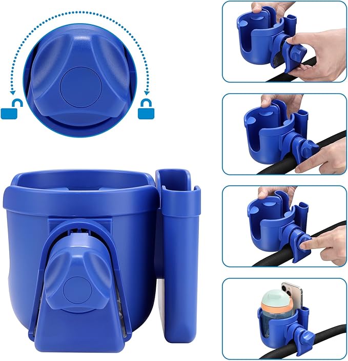 Accmor Stroller Cup Holder with Phone Holder, Bike Cup Holder, Universal Cup Holder for Uppababy Nuna Doona Strollers, 2-in-1 Cup Phone Holder for Walker Wheelchair Scooter Accessory