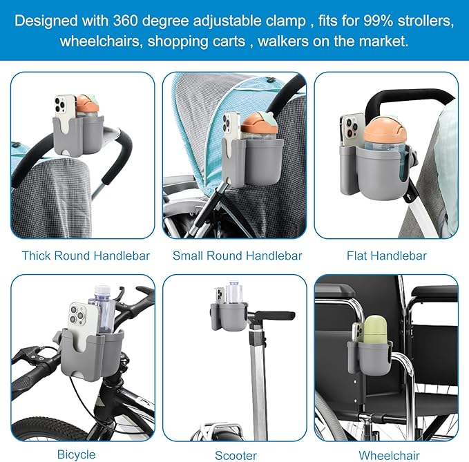 Accmor Stroller Cup Holder with Phone Holder, Bike Cup Holder, Universal Cup Holder for Uppababy Nuna Doona Strollers, 2-in-3 Cup Phone Holder for Stroller Bike Accessory