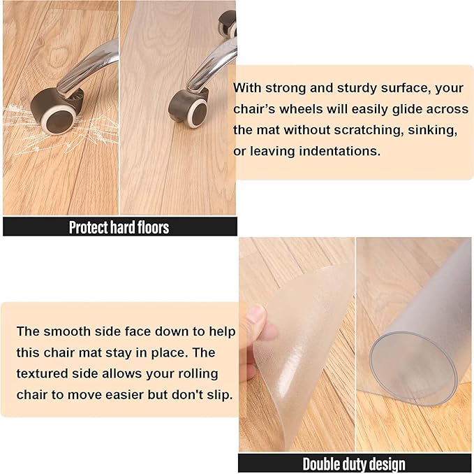 AiBOB Office Chair Mat for Hardwood Floor, 45 X 53 inches, Hard Floor Chair Mats Under Computer Desk, Easy Glide for Rolling Chairs, No Curling