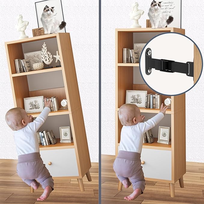 Anti Tip Furniture Anchors (2 Sets),Heavy Duty Furniture Wall Anchor,Adjustable Earthquake Straps,Furniture Anchors for Baby Proofing.