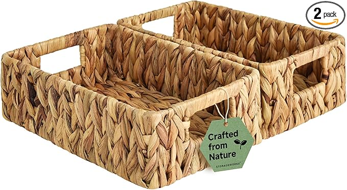 StorageWorks Water Hyacinth Baskets, Small Wicker Baskets for Organizing in Living Room and Shelf, 2-Pack