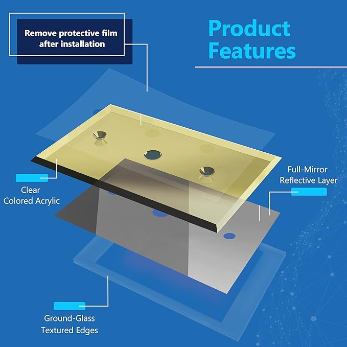 LIDER Reflective Acrylic 0.406" Diameter Hole Phone Cable Wall Plate, Mirrored Cable Plate, Acrylic Glass, Oversized 1-Gang 5.25" x 3.44", LWP-41O-AGD, Gold