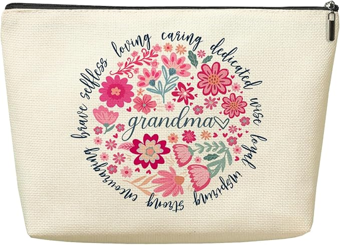Grandma Gifts Makeup Bag，Funny Grandma Birthday Gifts for Women Grandmother Nana Gigi Mimi Christmas Retirement Mothers Day Cosmetic Bags, Abstract Floral Zipper Pouch Travel Toiletry Bag Organizer
