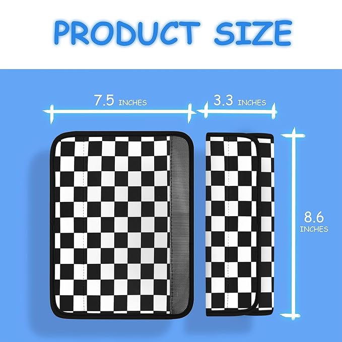 YR Seat Belt Cover for Kids, Soft Comfort Seat Belt Cushion for Children, Cute Cartoon Pattern Car Seat Belt Pads Cover for Girls and Boys, 1 Pack (Checkerboard Pattern)