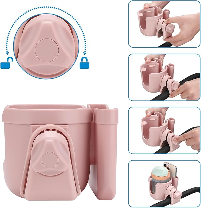 Accmor Stroller Cup Holder with Phone Holder, Bike Cup Holder, Universal Cup Holder for Uppababy Nuna Doona Strollers, 2-in-2 Cup Phone Holder for Stroller Bike Accessory