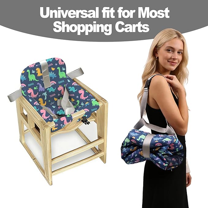 Shopping Cart Cover for Baby &High Chair Cover, Padded with Detachable Strap & Thigh Pad, Machine Washable, Padded Toddler Shopping Cart Cover Grocery Cart Cover (Dinosaur Print)