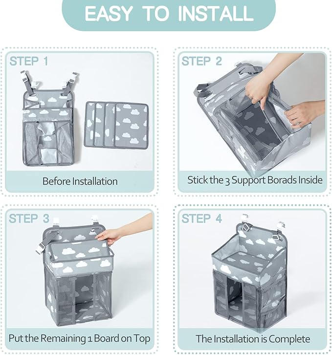 Hanging Diaper Organizer, Nursery Caddy Organizer with Multiple Pockets Diaper Storage Organizer for Changing Table Cribs Playard.