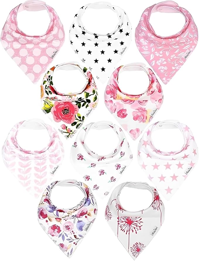 KiddyStar Organic Cotton Baby Bibs for Boys & Girls – Soft, Absorbent Teething & Drool Bibs - Adjustable Snaps for Toddlers
