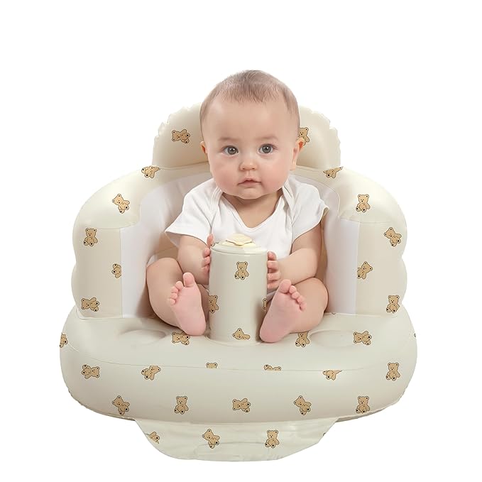 AGITVPS Inflatable Baby Seat for Babies 3-36 Months, Built in Air Pump Baby Chair Sit Me up Floor Seat for Baby, Bumbo Seat for Learning to Sit, Feeding, Camping (Pillar-Bear Cub)