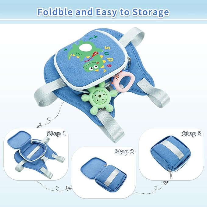 Toddler Harness Backpack Leash with Wrist Link | Cute Dinosaur Anti-Lost Walking Strap for Kids | Foldable & Adjustable Child Safety Belt for Boys & Girls