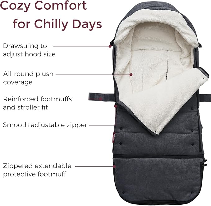 Momcozy Stroller Footmuff Universal | Easily Attaches to Most Strollers | Ultra-Plush,Weather-Proof | Deluxe Warm Stroller Bunting Bag | Extendable Stroller Cover for Winter | Adjustable Buckle