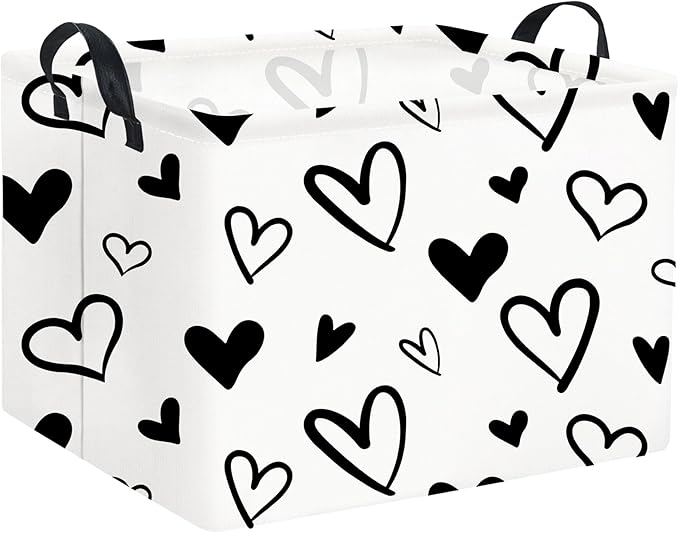 TIBAOLOVER Rectangular Heart Basket Kids Baby Girls Basket Cute Toy Storage Bin Organizer Shelf Book Love Room Decor(Black Love)