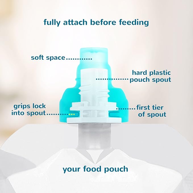 ChooMee SoftSip Food Pouch Top | Baby Led Weaning | No Spill Flow Control Valve, Protects Childs Mouth, 100% Silicone, BPA Free | 2CT Yellow Pink Swirl