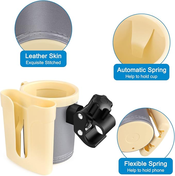Accmor Stroller Cup Holder with Phone Keys Holder, 3-in-1 Universal Cup Holder, Drinks Bottle Holder for Stroller, Bike, Wheelchair, Walker, Scooter