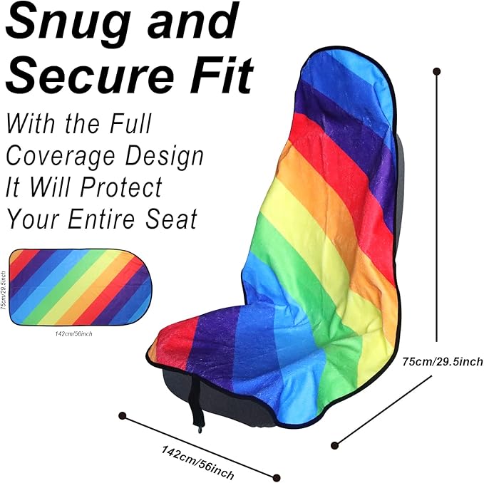 LoyaGour Car Seat Cover Protector Front Seats,for Gym Workout,Running,Swimming,Beach and Hiking,Waterproof Sweat Towel Bucket Seat Covers for Cars SUV Trucks (Rainbow, 2Pcs)