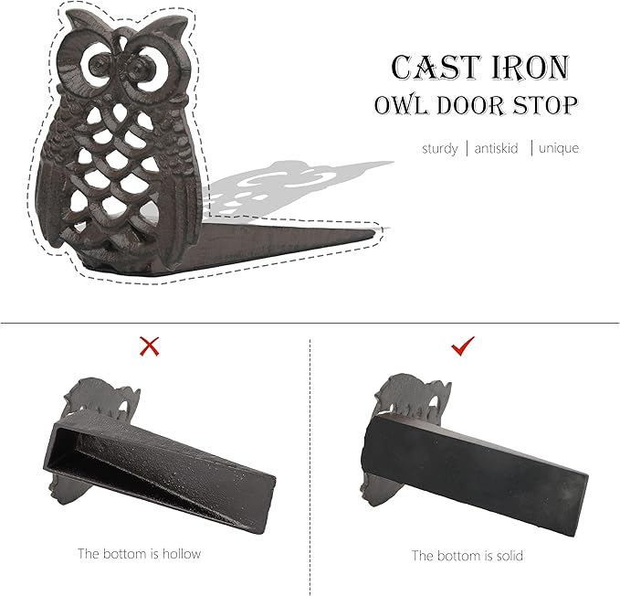 Linton-Cute Owl Iron Door Stop - Heavy Duty Door Stop, Fun Door Stoppers & Functional with Anti-Slip Base - Ideal for Home & Office (Wall Protector Provided)