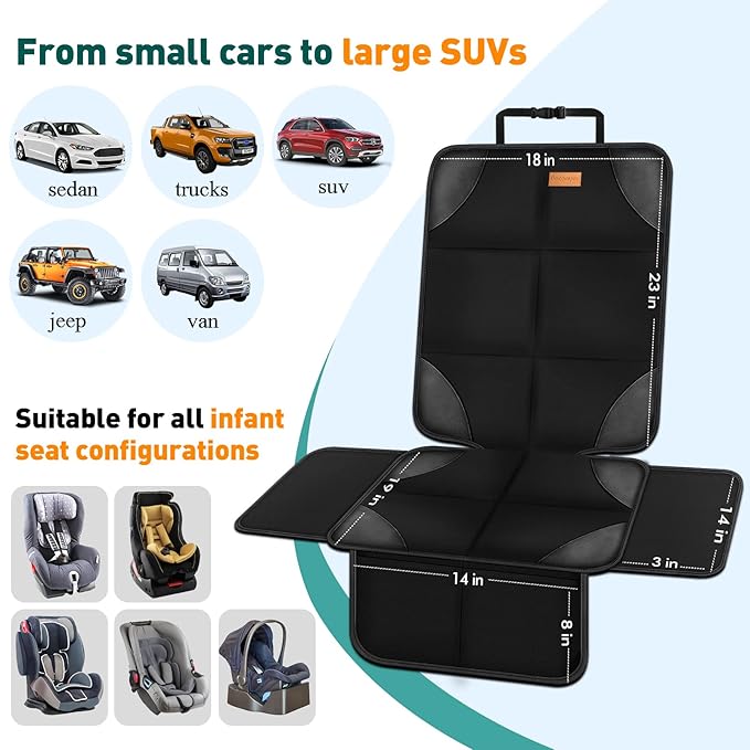 Bacgnyer Car Seat Protector, 1 Pack of Seat Protectors, Thickest Padded 600D Fabric Padding, Waterproof, Durable, Anti Slip Backing, Child Seat Protection, Suitable for Babies, Toddlers