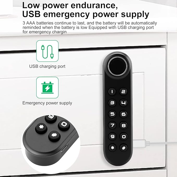 Fingerprint Cabinet Lock, Smart Electronic Cabinet Locks, Combination Password Drawer Lock with USBKEY Suitable for Office Cabinet, Wardrobes, Liquor, Weapon Storages and etc-ABS Lock Case