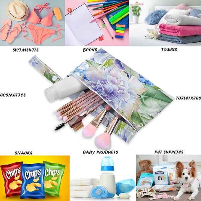 visesunny Hyacinth Iris Anemone 2Pcs Wet Bag with Zippered Pockets Washable Reusable Roomy Diaper Bag for Travel,Beach,Daycare,Stroller,Diapers,Dirty Gym Clothes,Wet Swimsuits,Toiletries