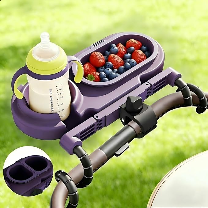BANGIE 3-in-1 Modular Stroller Snack Tray - Universal Dual-Lock Attachment fits Shopping Carts, Joggers and Bugaboo - Includes 3 Separated Silicone Bowls & Cup Holder - Ideal Gift for Parents