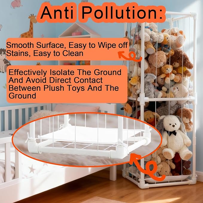 puheca Large Stuffed Animal Storage Organizer, Creative PVC Stuffed Animals Storage Zoo Cage, Vertical Space Saving Large Capacity Plush Toy Zoo Holder for Kidroom Playroom-White