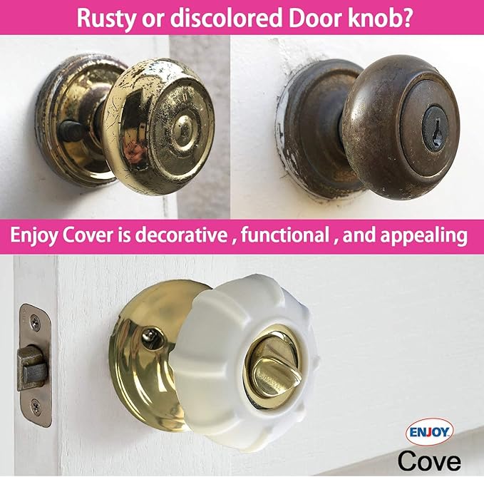 Enjoy Cover - Door Knob Cover Grips Non Slip Arthritis & Senior Living Aids Grippy Easy Open Decorative. Simple Functional Effective Solution- 4 Pack (White, Cove)