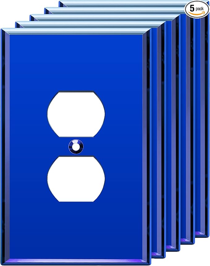 LIDER Duplex Receptacle Wall Plate, Mirrored Outlet Cover for Duplex Outlet, Plexiglass Outlet Cover, Reflective Finish, Acrylic Glass, Modern Upgrade, Oversized 1-Gang 5.25" x 3.44", Blue, 5 Pack