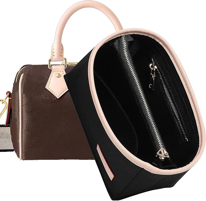 Doxo Purse Organizer Insert, Bag Organizer for Tote & Handbags, Bag in Bag, Perfect for LV Speedy 20, Alma BB, Petit Noe and More(Black,Small)