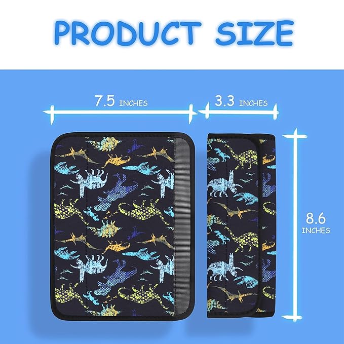YR Seat Belt Cover for Kids, Soft Comfort Seat Belt Cushion for Children, Cute Cartoon Pattern Car Seat Belt Pads Cover for Girls and Boys, 1 Pack (Dino)