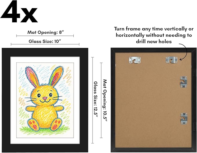 Americanflat - 4 Pack - Kids Artwork Frame Changeable (Black) - Magnetic Door Holds 100 Art Pieces - 8.5x11 Letter Size Display with Mat or 10x12.5 Without Mat - My Mini Masterpiece