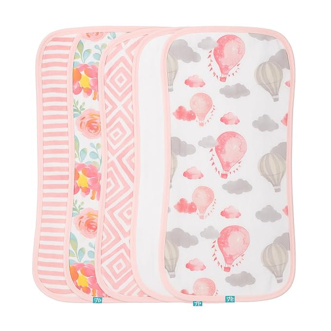 Featherhead™ 5-Pack Muslin Burp Cloths for Baby Girl Large 22" X 11" - Ultra Soft & Extra Absorbent Cotton Terry Backing (Garden Floral)