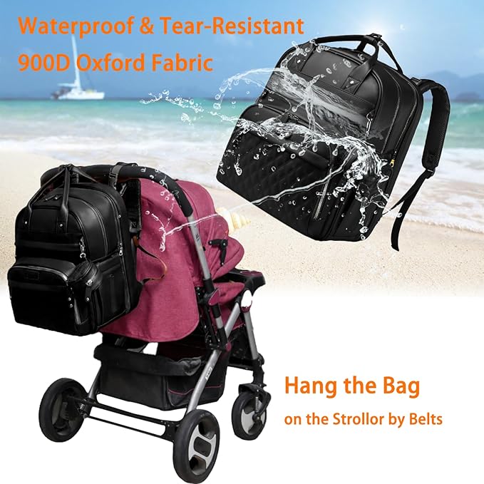 Baby Diaper Bags with Changing Station, Waterproof Diaper Bag Backpack for Moms Dads with USB Charging Port, Baby Shower Gifts, Large Capacity diaper backpack, Black