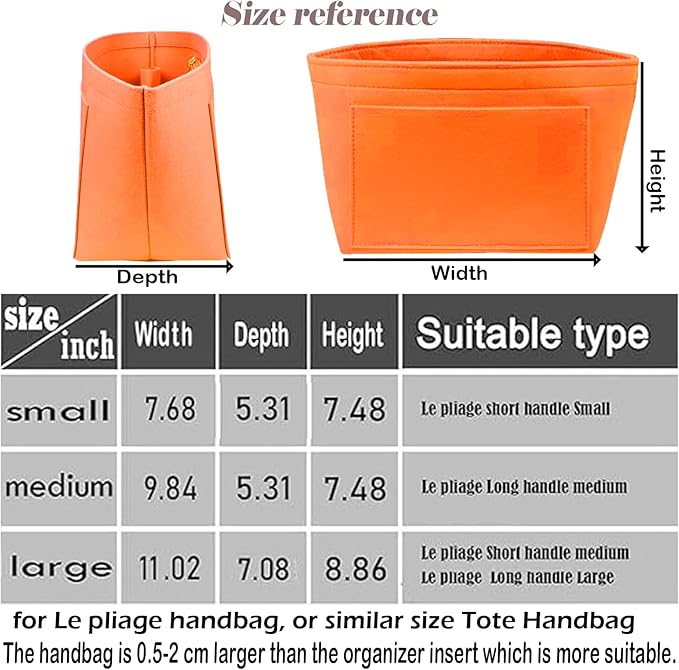 Lckaey Felt Purse Organizer Insert for Longchamp Le Pliage Neo Handbags Insert Organizer 1012orange-M