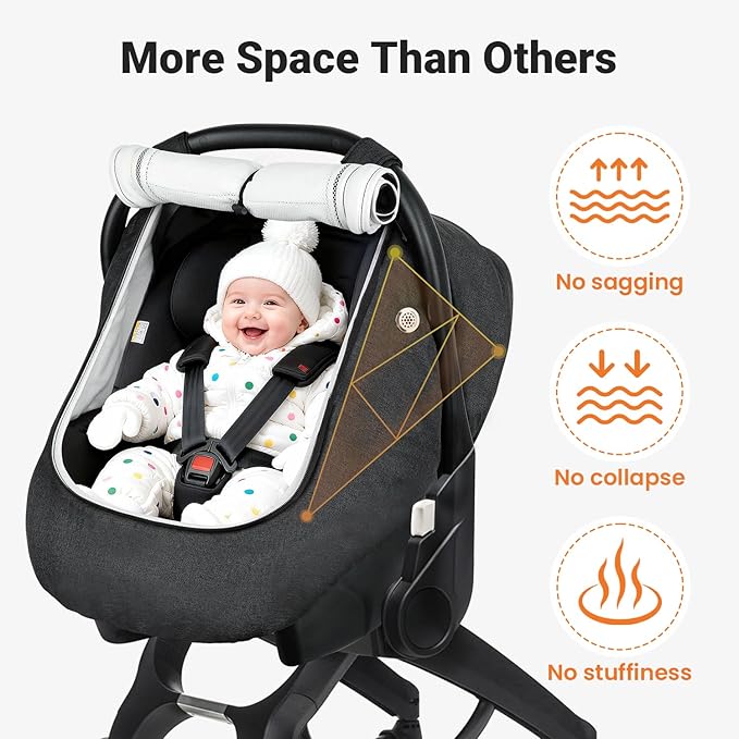 Rquite Car Seat Cover Baby, Carseat Covers Boy Girl, 2 Layers Window -Breathable Mesh & Wind/Sun Shade, Infant Car Seat Canopy Baby Carrier/Stroller Cover, Fit Spring, Fall, Winter, Cold Weather