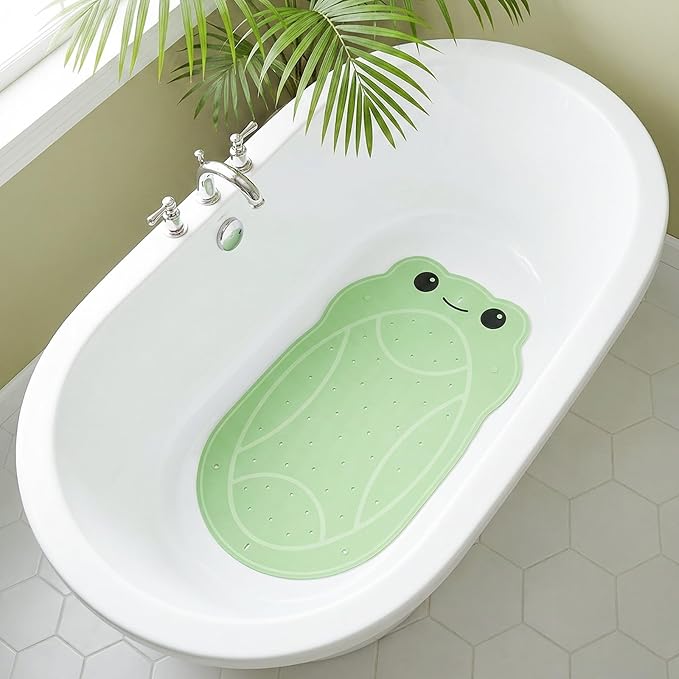 SZTCECDM Green Non-Slip Bathtub Mat for Baby & Kids, Safe & Soft Bath Mat with Strong Suction Cups, Toddler Bath Mat for Tub and Shower, Cute Frog Shower Mat