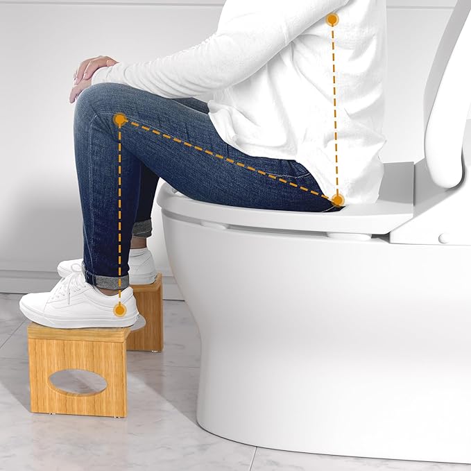 7 Inch Bamboo Toilet Stool, Foldable Poop Stool, Bathroom Step Stool Squat (Natural)