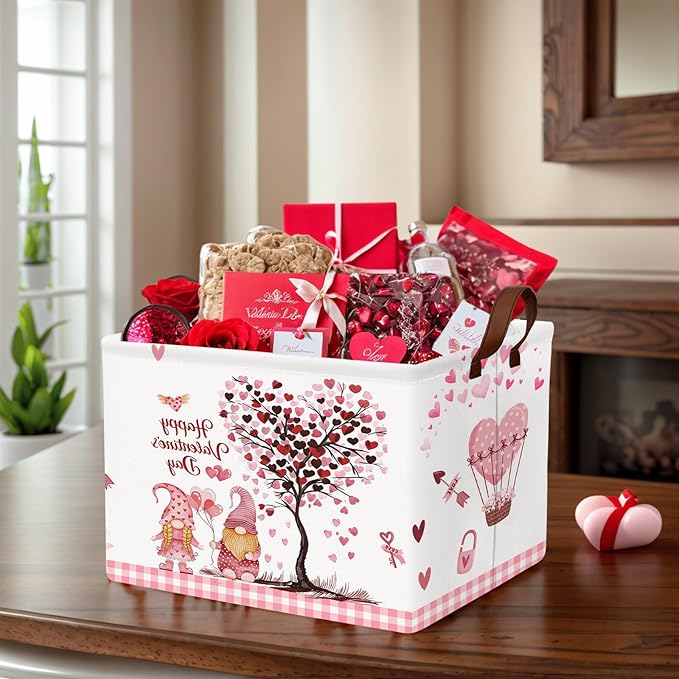 ASKETAM Valentine's Day Basket Gift for Empty Cute Heart Large Storage Bin for Kid and Baby Room Décor (Pink Dwarf Love Tree Hot Air Balloon)